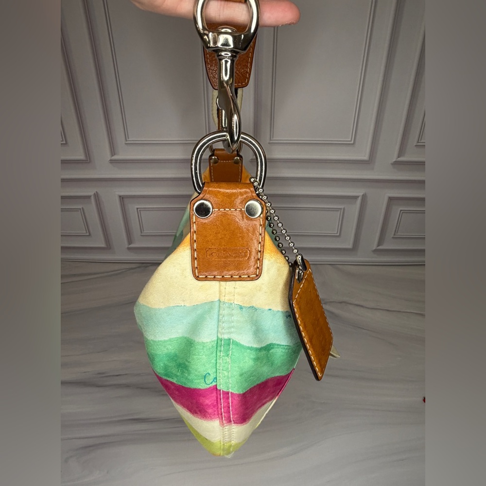 Coach Multicolor Striped Canvas Shoulder Hobo Bag & Matching Card Holder Set - Picture 5 of 13